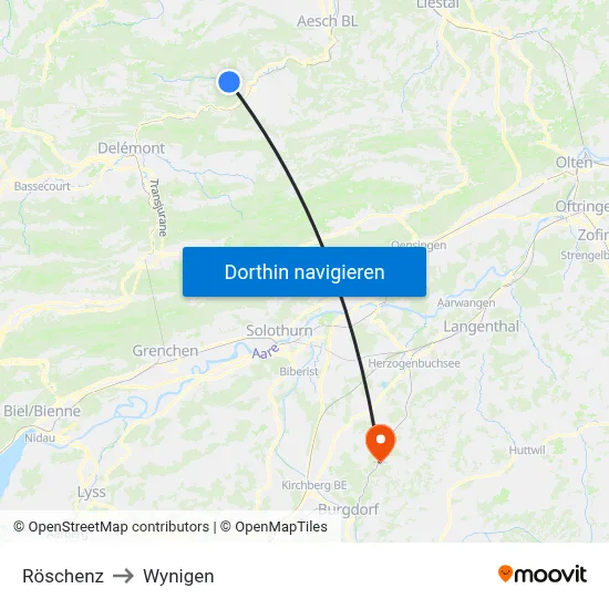 Röschenz to Wynigen map