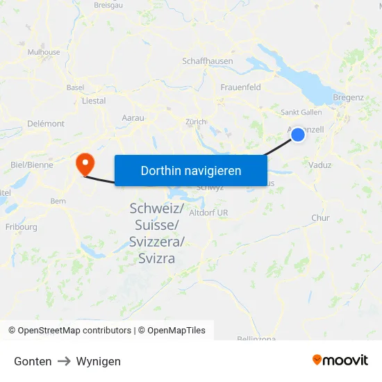 Gonten to Wynigen map