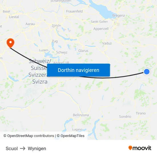 Scuol to Wynigen map