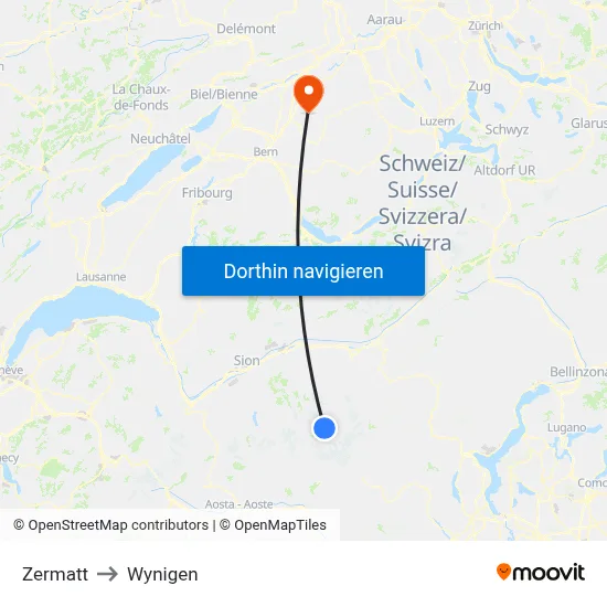 Zermatt to Wynigen map