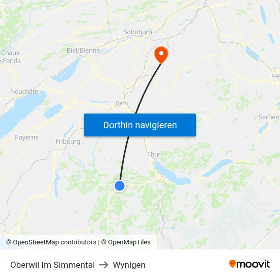 Oberwil Im Simmental to Wynigen map