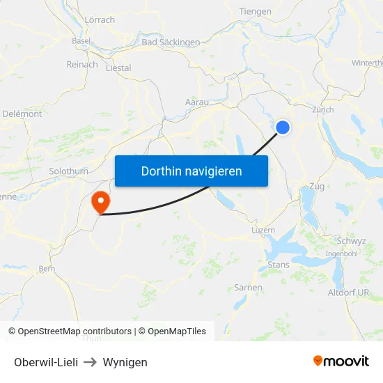 Oberwil-Lieli to Wynigen map