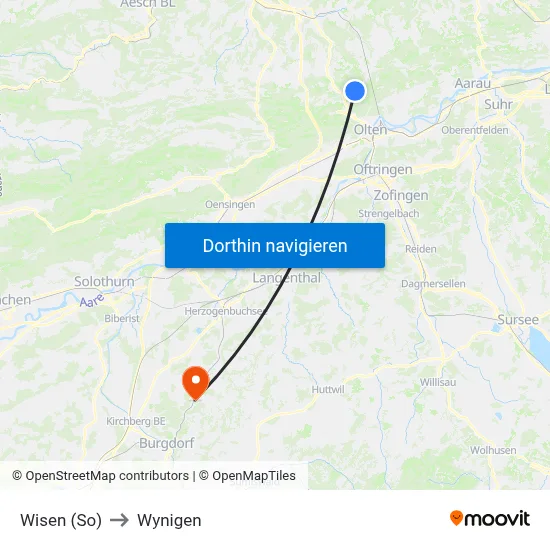 Wisen (So) to Wynigen map