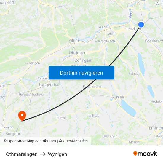 Othmarsingen to Wynigen map