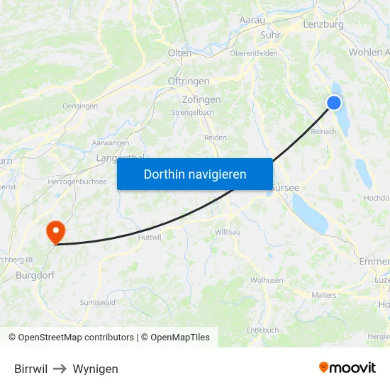 Birrwil to Wynigen map