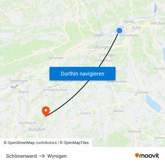 Schönenwerd to Wynigen map