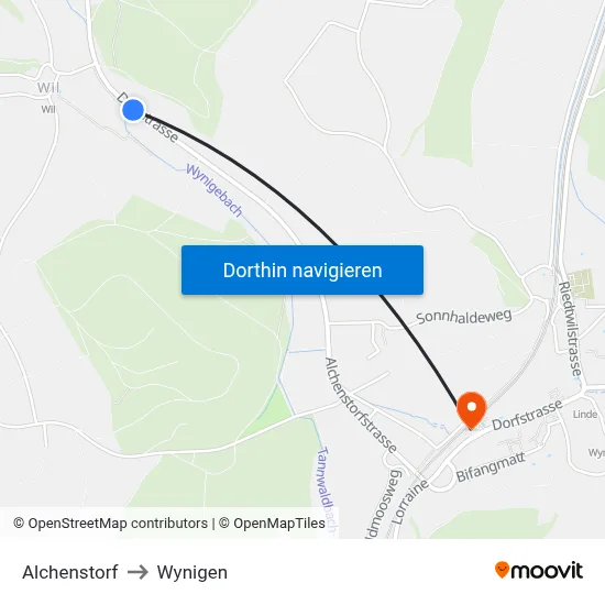 Alchenstorf to Wynigen map