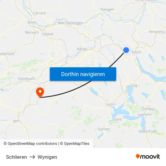 Schlieren to Wynigen map