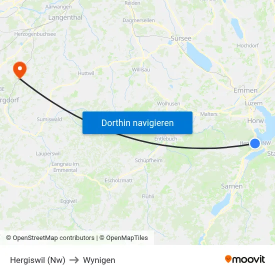 Hergiswil (Nw) to Wynigen map
