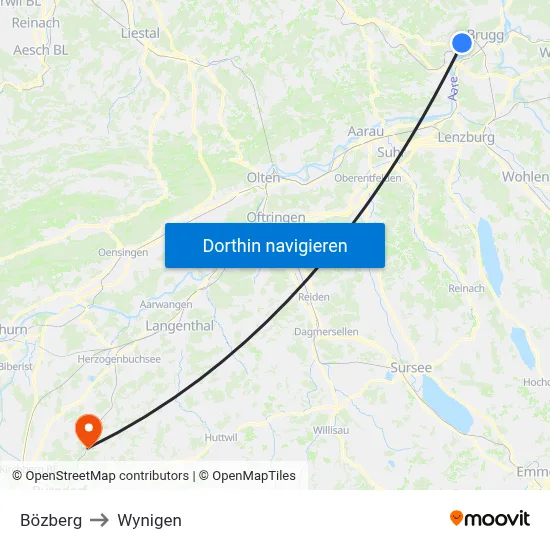 Bözberg to Wynigen map