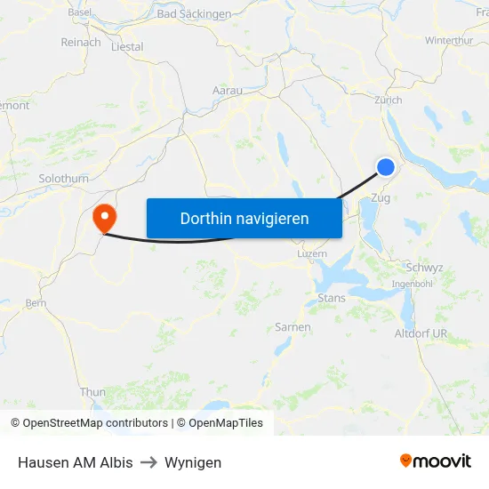 Hausen AM Albis to Wynigen map