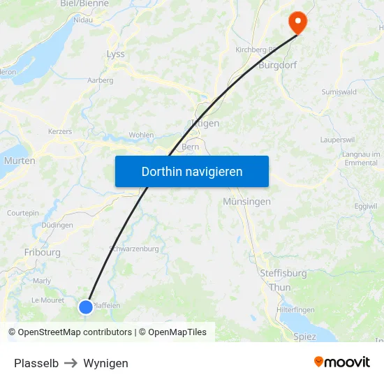 Plasselb to Wynigen map