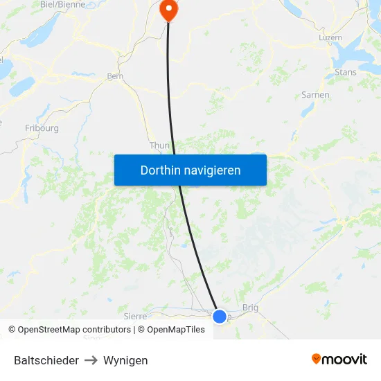 Baltschieder to Wynigen map