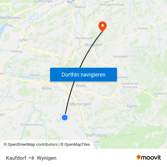 Kaufdorf to Wynigen map