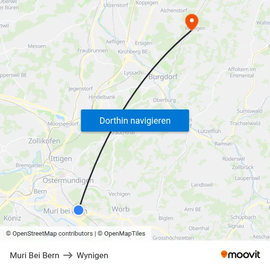 Muri Bei Bern to Wynigen map
