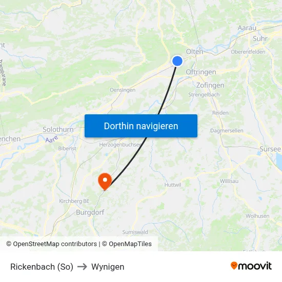Rickenbach (So) to Wynigen map