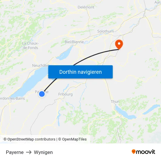 Payerne to Wynigen map