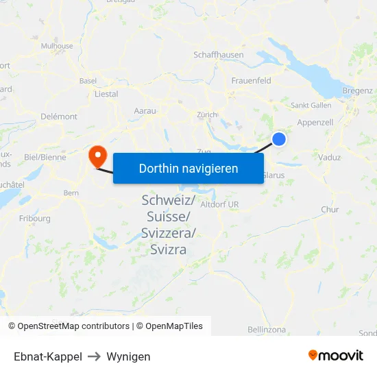 Ebnat-Kappel to Wynigen map