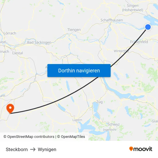 Steckborn to Wynigen map