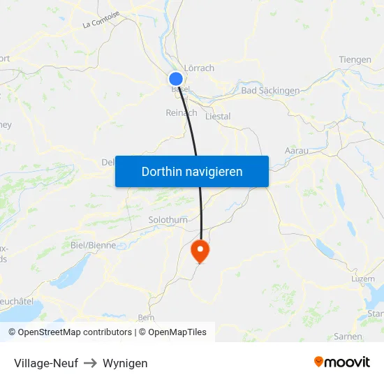 Village-Neuf to Wynigen map