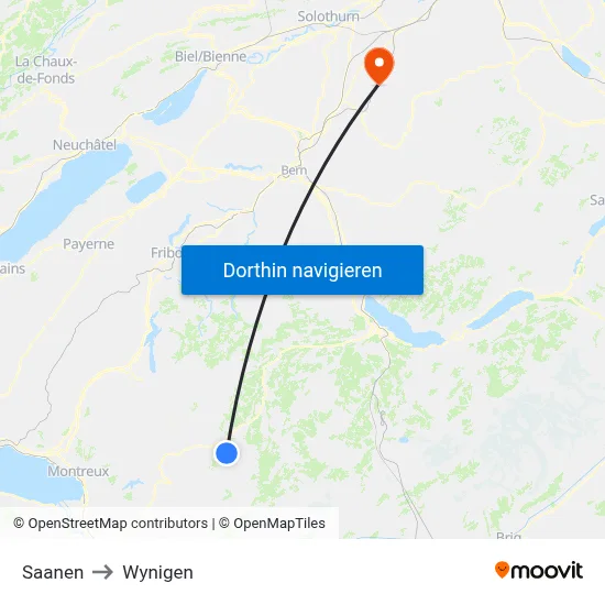 Saanen to Wynigen map