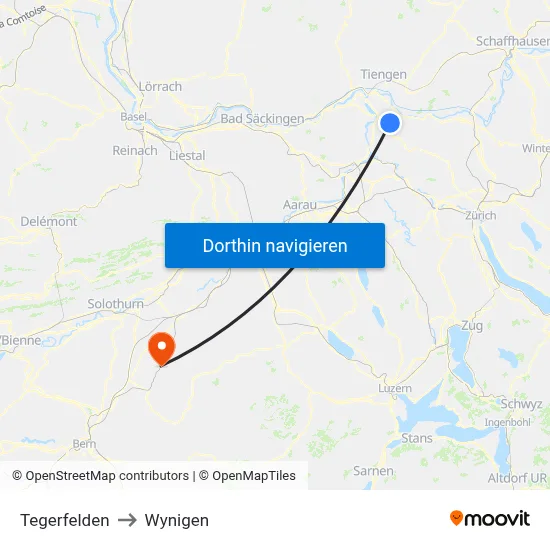 Tegerfelden to Wynigen map
