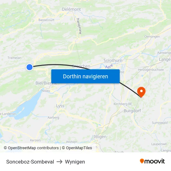 Sonceboz-Sombeval to Wynigen map