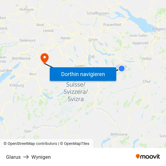 Glarus to Wynigen map