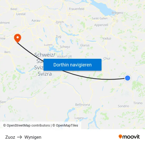 Zuoz to Wynigen map