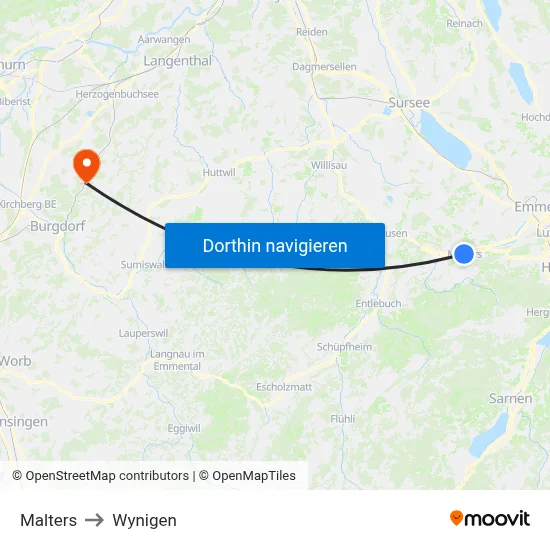 Malters to Wynigen map