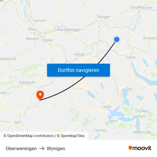 Oberweningen to Wynigen map