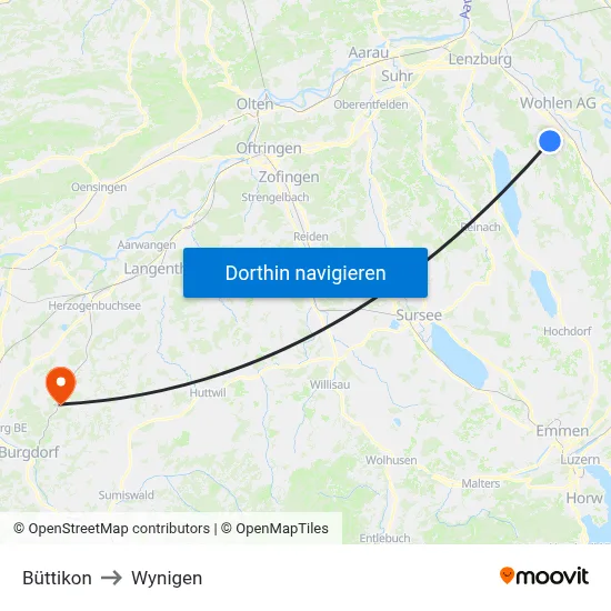 Büttikon to Wynigen map