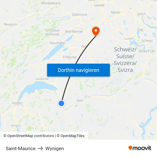 Saint-Maurice to Wynigen map