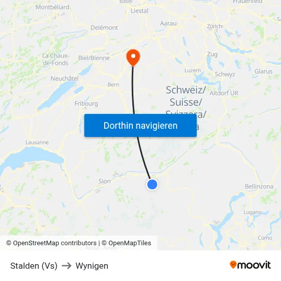 Stalden (Vs) to Wynigen map