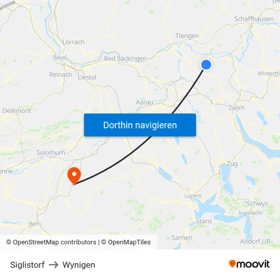Siglistorf to Wynigen map