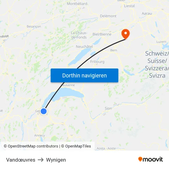 Vandœuvres to Wynigen map