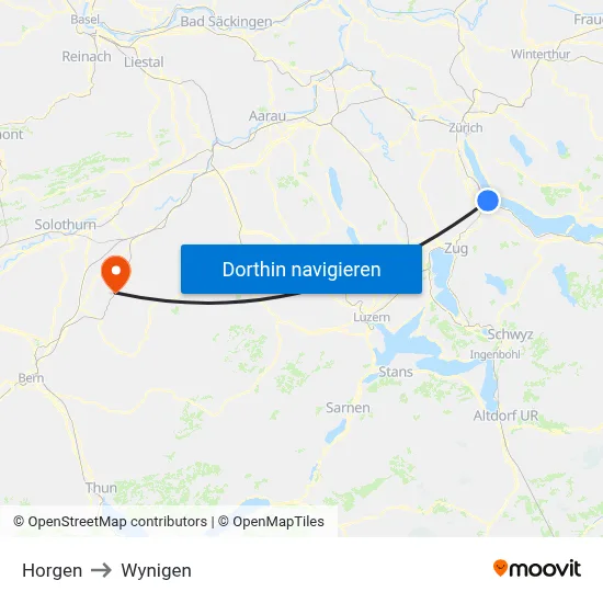 Horgen to Wynigen map