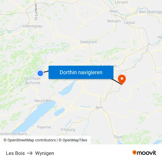Les Bois to Wynigen map