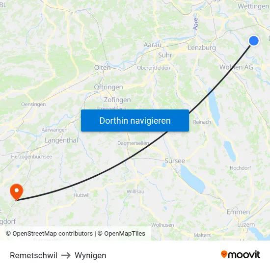 Remetschwil to Wynigen map