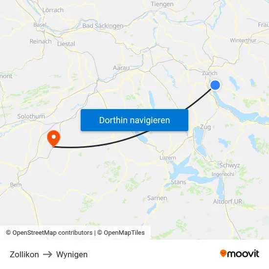 Zollikon to Wynigen map