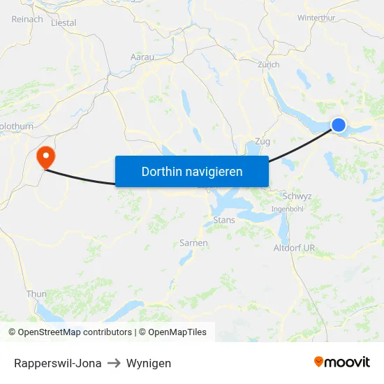 Rapperswil-Jona to Wynigen map