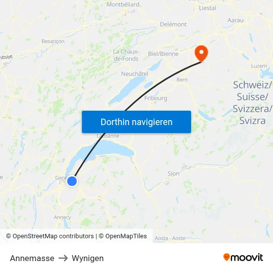 Annemasse to Wynigen map