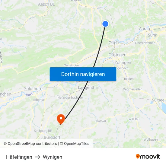 Häfelfingen to Wynigen map