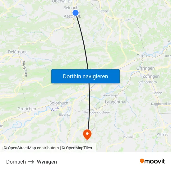 Dornach to Wynigen map