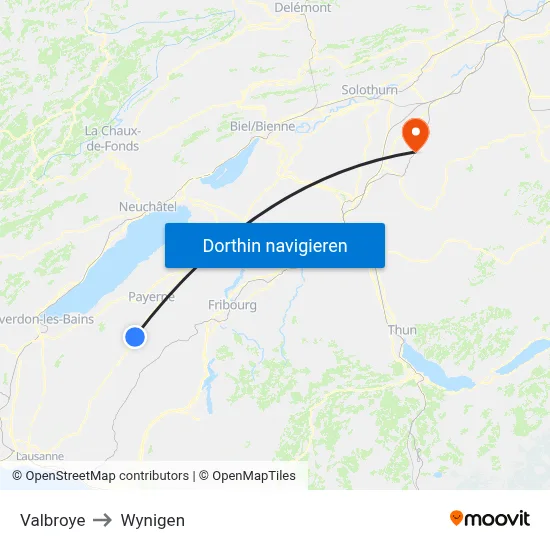 Valbroye to Wynigen map