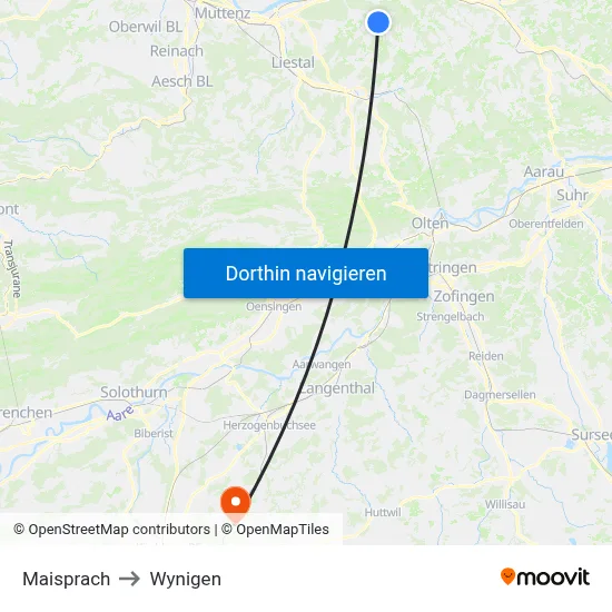 Maisprach to Wynigen map