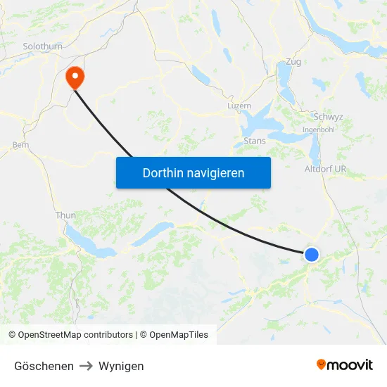 Göschenen to Wynigen map
