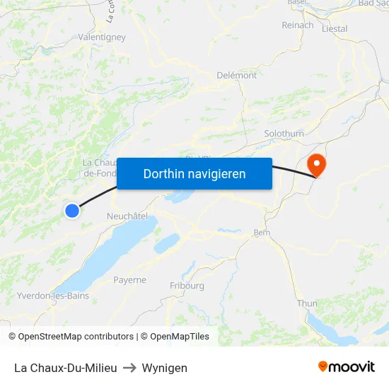 La Chaux-Du-Milieu to Wynigen map