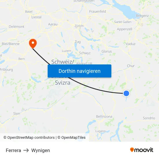 Ferrera to Wynigen map