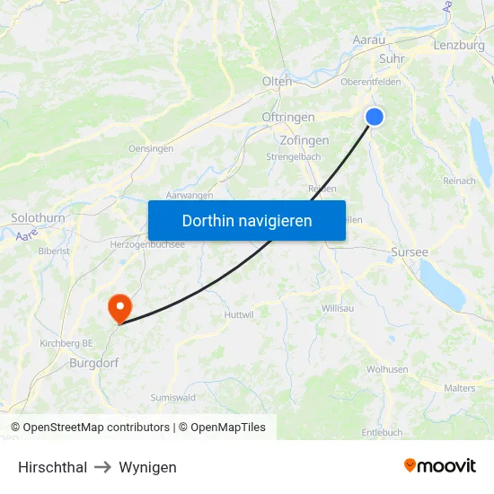 Hirschthal to Wynigen map